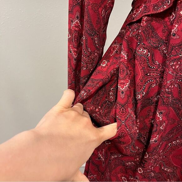 Maurice’s rustic Red Paisley print long sleeve v-neck mini Dress size XS - Picture 5 of 14